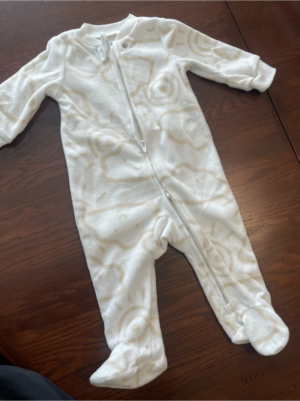 Carter's White Footed One-Piece with Cream Swirl Pattern
